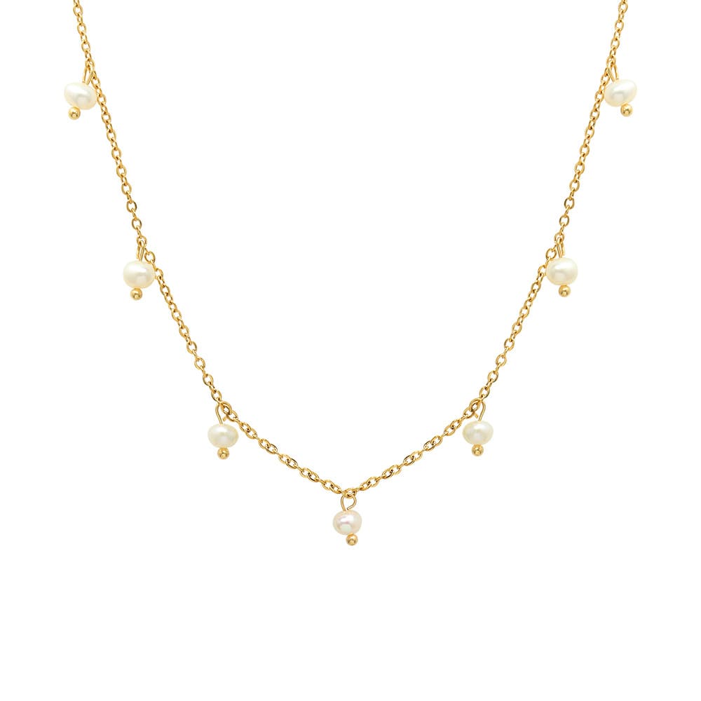 Gold Plated Pearl Necklace "Solène" - Kiwified Emerald
