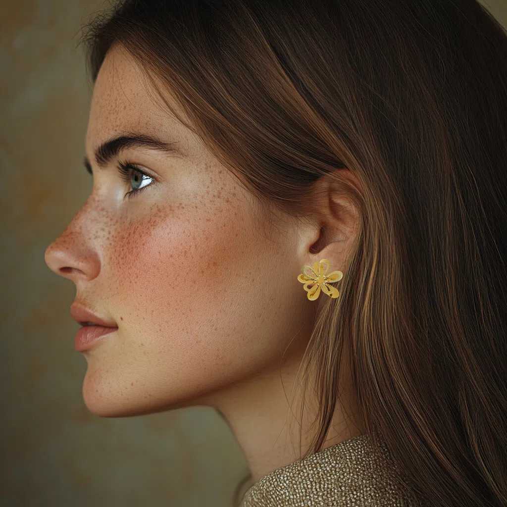 gold-plated-surgical-steel-earrings-flower-shadow-model-display-view