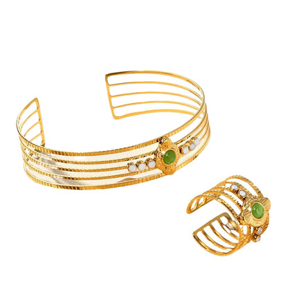 Gold Plated Bracelet & Ring "Sahara Oasis" | Kiwified Emerald - Kiwified Emerald