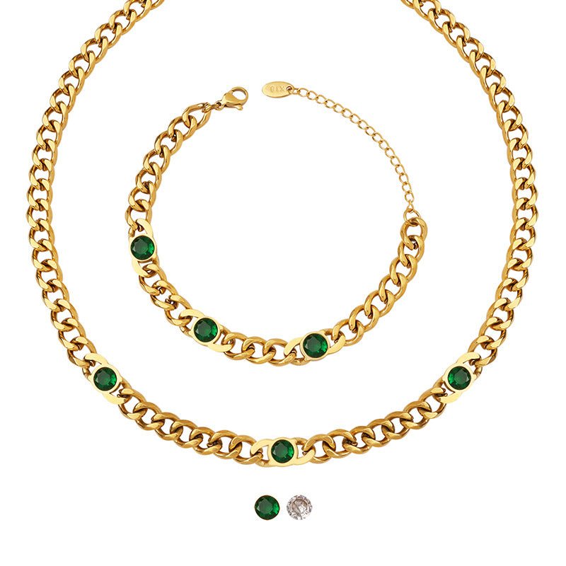 Gold Plated Necklace & Bracelet "Babylon Garden" | Kiwified Emerald - Kiwified Emerald