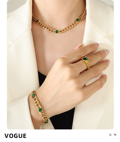 Gold Plated Necklace & Bracelet "Babylon Garden" | Kiwified Emerald - Kiwified Emerald