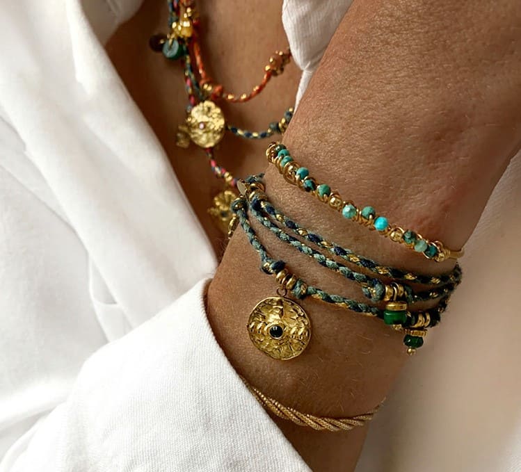 Gold Plated Necklace & Bracelet "Colorful Gypsy" - Kiwified Emerald