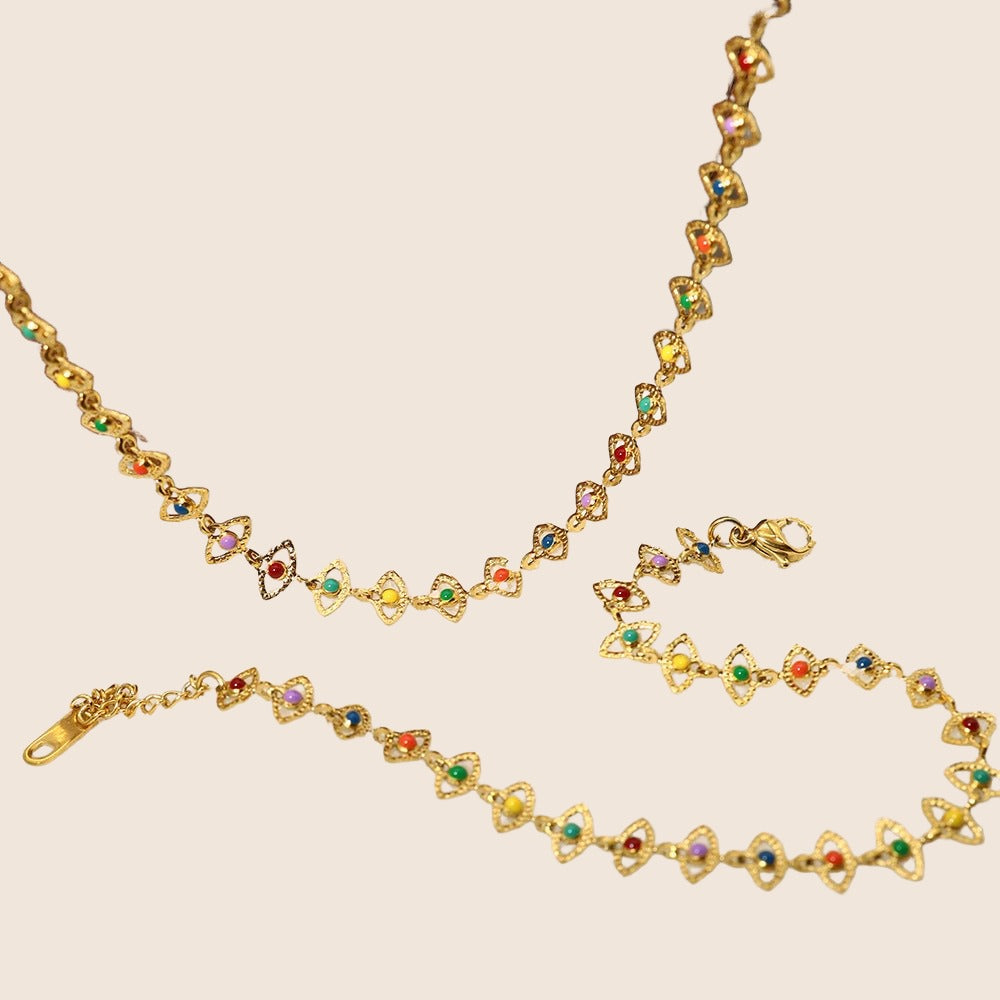 Gold Plated Necklace & Bracelet "Colorful Tears" | Kiwified Emerald - Kiwified Emerald