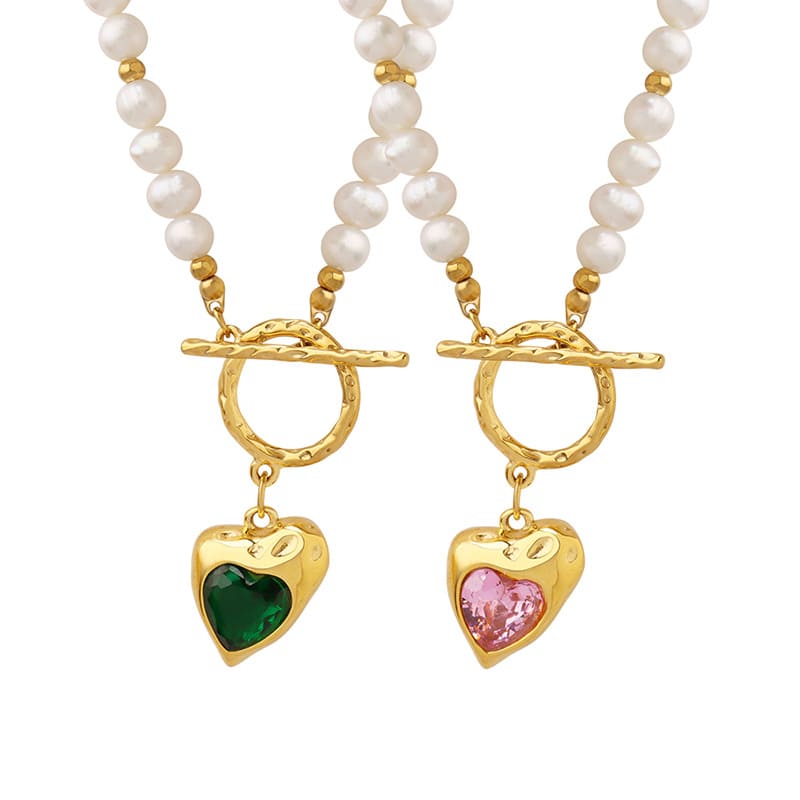 Gold Plated Pearl Necklace "In love" - Kiwified Emerald