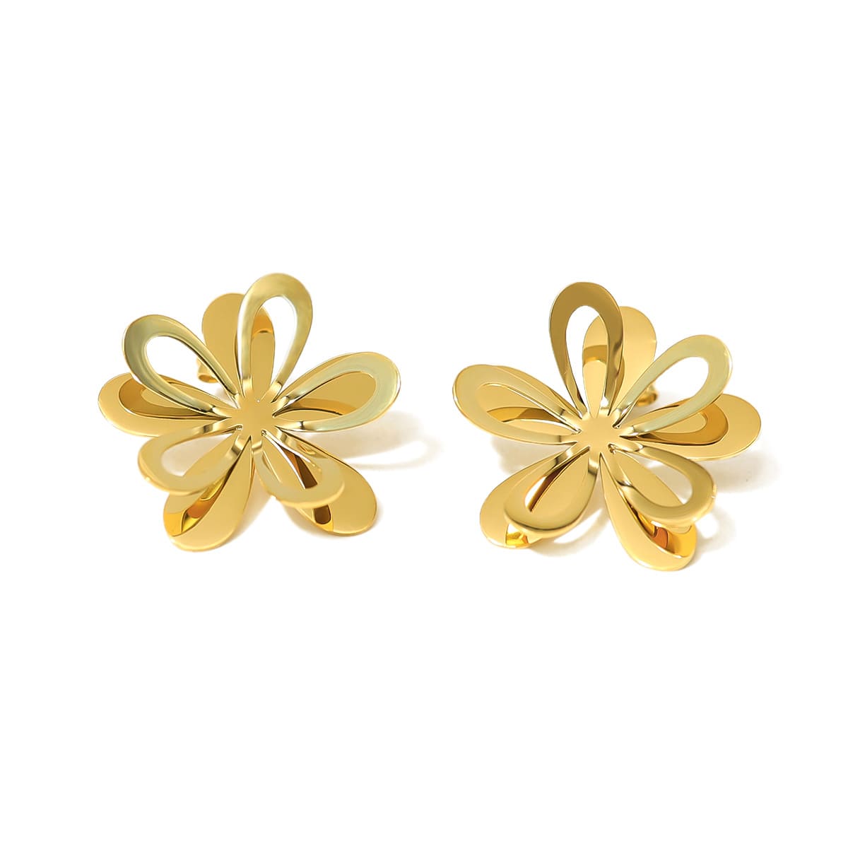 Gold Plated Surgical Steel Earrings "Flower Shadow" - Kiwified Emerald