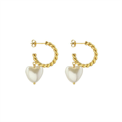 Gold Plated Surgical Steel Earrings "Pearl Heart" - Kiwified Emerald