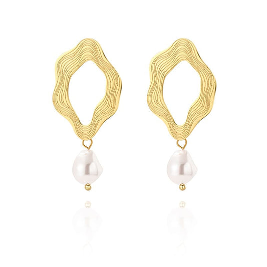 Gold Plated Surgical Steel Earrings "Tears of Pearl" - Kiwified Emerald