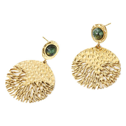 Gold Plated Surgical Steel Earrings "Tree of Life" - Kiwified Emerald