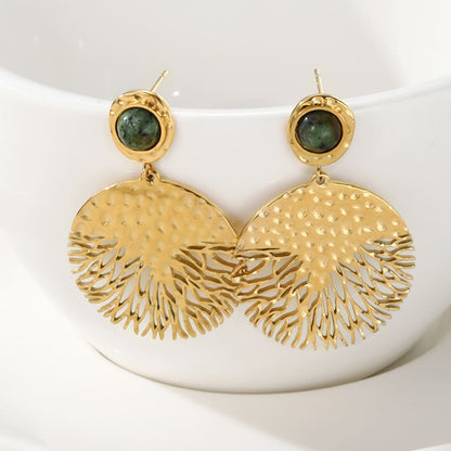 Gold Plated Surgical Steel Earrings "Tree of Life" - Kiwified Emerald