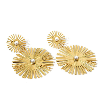 Gold Plated Surgical Steel Statement Earrings "Sunflower" - Kiwified Emerald