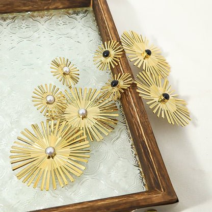 Gold Plated Surgical Steel Statement Earrings "Sunflower" - Kiwified Emerald