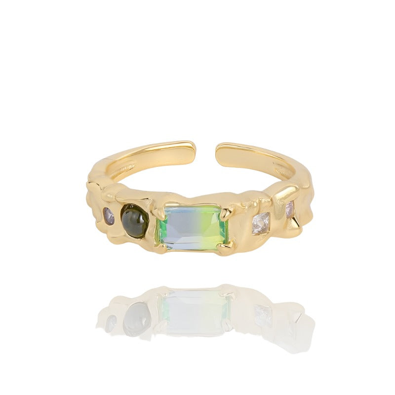 Gold Vermeil Sterling Silver Ring with Gemstones "Enchantment" | Kiwified Emerald - Kiwified Emerald