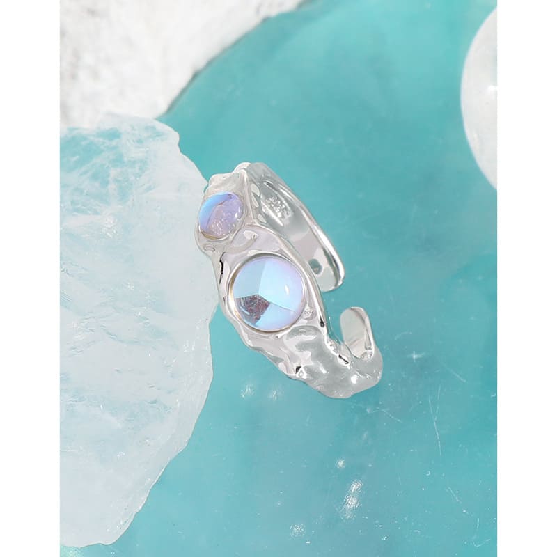 Sterling Silver Ring with Agate "Moonlight" - Kiwified Emerald