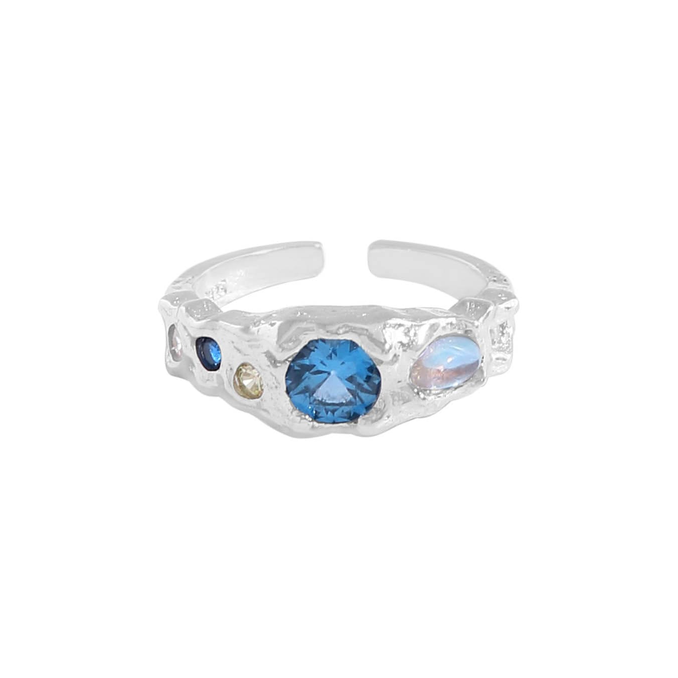 Sterling Silver Ring with Gemstones "Blue Star" - Kiwified Emerald