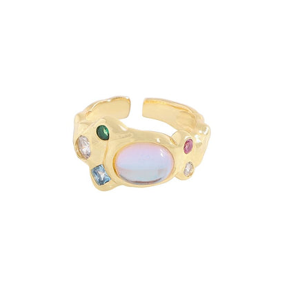 Sterling Silver Ring with Moon Stone "Galaxy" - Kiwified Emerald